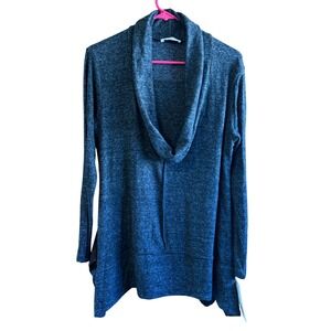 Jess & Jane M Sweater Cowl Neck soft brushed Tunic Top w/Attached Tank top black